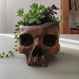 Gothic Skull Planter – Handcrafted Skull Flower Pot for Succulents – Unique Dark Home Decor Gift – Also Works as a Valet Tray & Key Holder