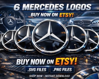 Paquete de logotipos de Mercedes: 6 emblemas digitales (SVG + PNG transparente) para manualidades, impresión y diseño