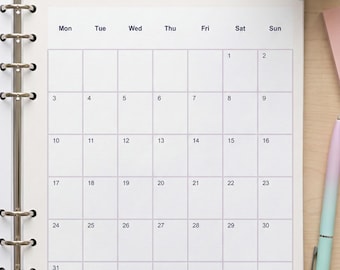 Planificador mensual floral 2026 / Calendario imprimible A4 (descarga digital)