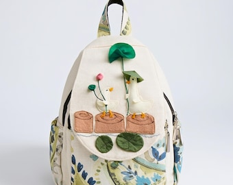 Mochila con bordado de pato en 3D • Bolsa de lona estilo cottagecore