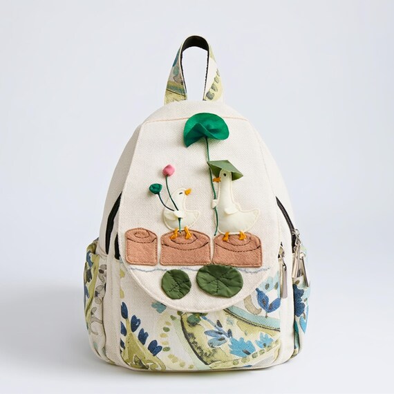 3D Duck Embroidered Backpack • Cottagecore Canvas Bag - Etsy  display picture 3