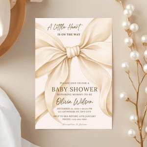 Beige baby shower invitation template editable in Canva 5x7 neutral minimalist design