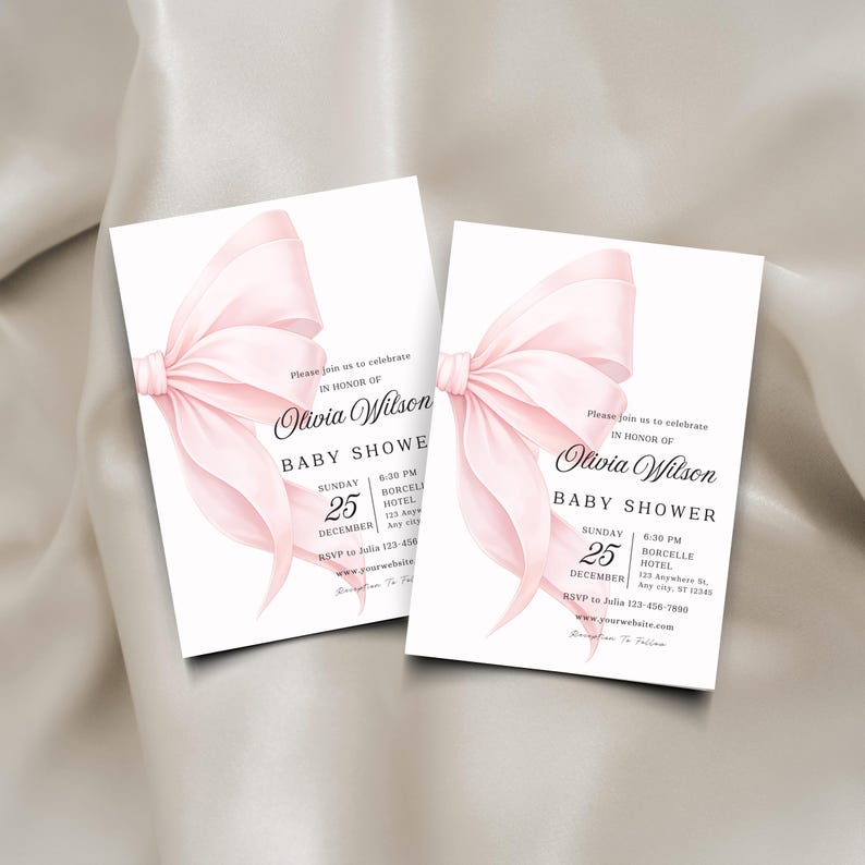 Pink Bow Baby Shower Invitation Template Baby Girl Shower Canva Invite ...
