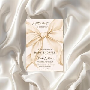 Beige minimalist baby shower invite template Canva editable modern cream design