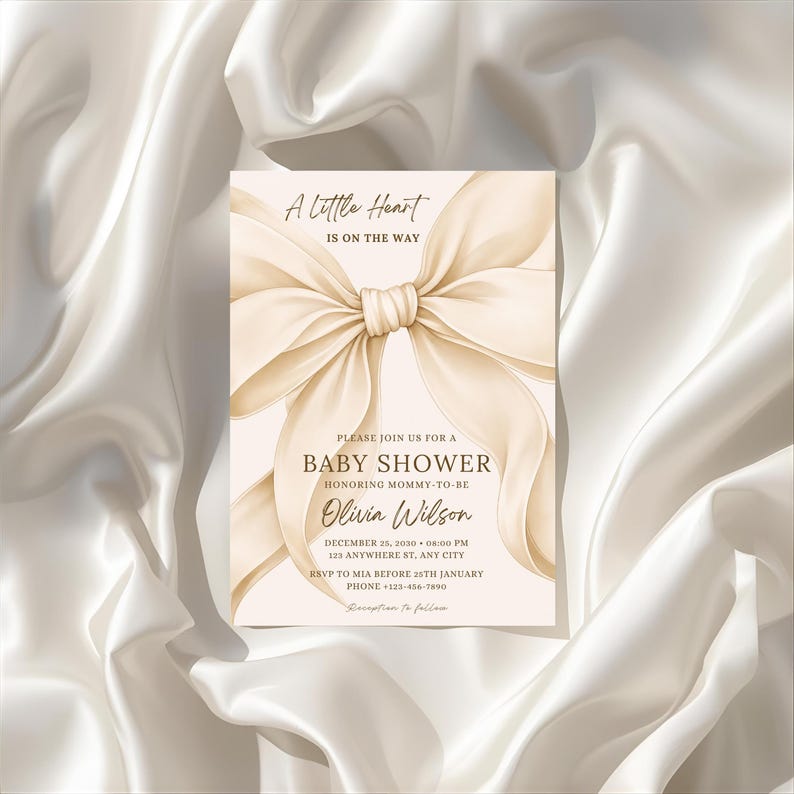 Beige minimalist baby shower invite template Canva editable modern cream design