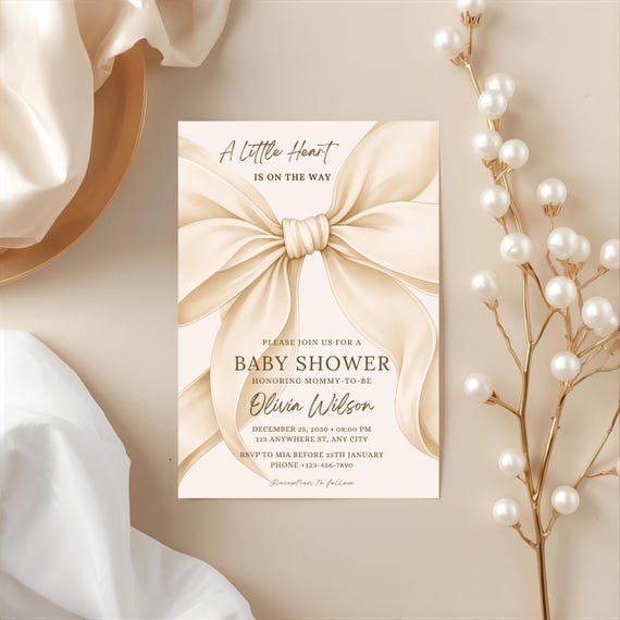 Beige Baby Shower Invitation Template, Editable Canva Invite, Neutral Baby Shower Invite, Cream Minimalist Baby Shower Card Instant Download