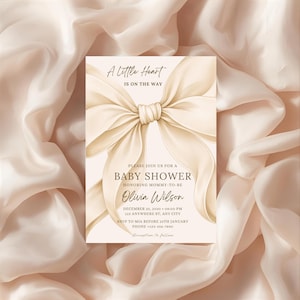 Cream beige baby shower invite modern minimalist Canva template gender neutral design