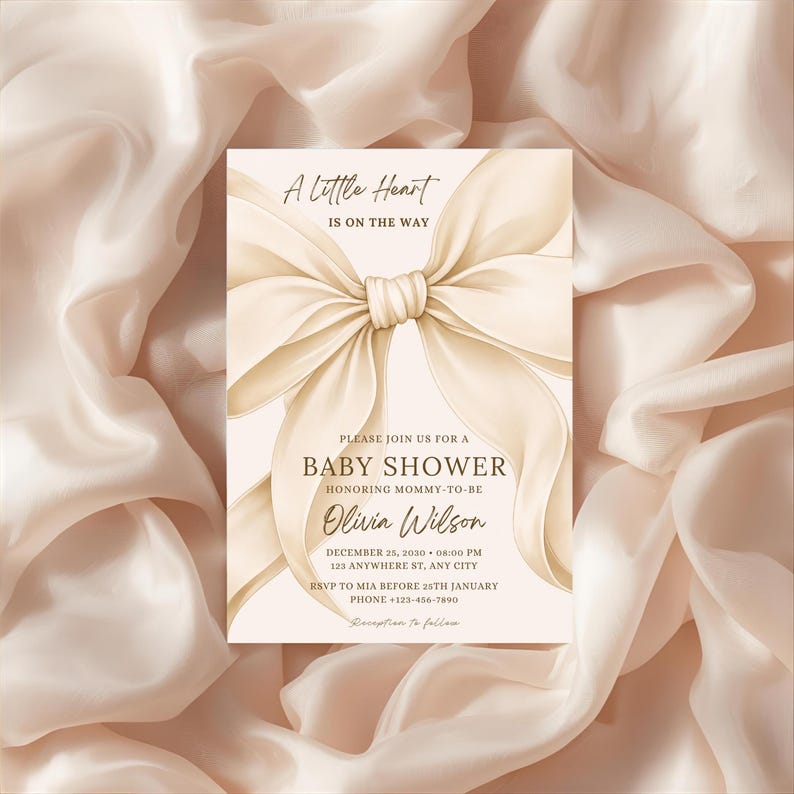 Cream beige baby shower invite modern minimalist Canva template gender neutral design