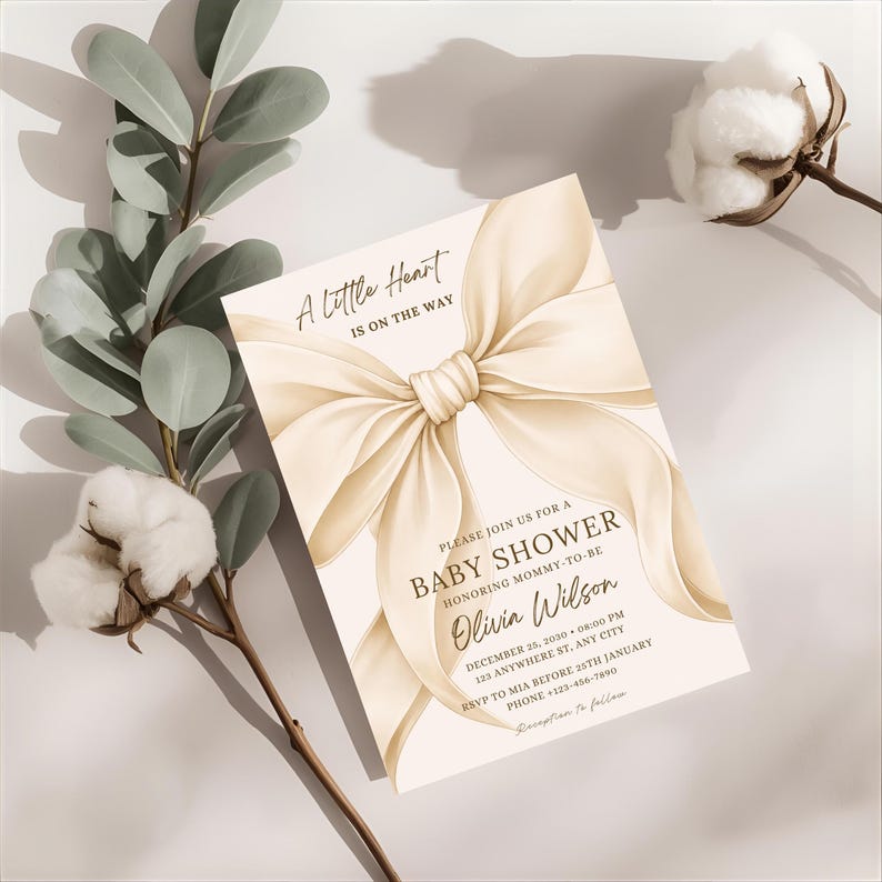 Modern beige baby shower invitation template editable in Canva instant download