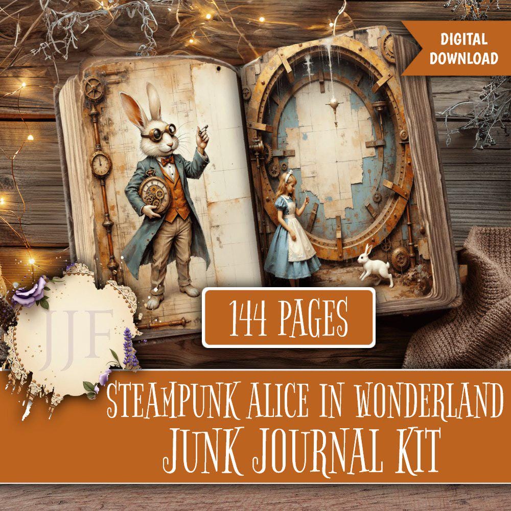 Steampunk Alice in Wonderland Junk Journal Kit Printable | Vintage ...