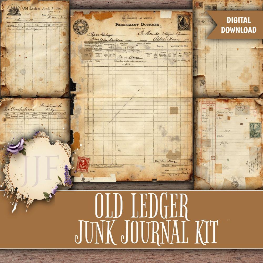Old Ledger Junk Journal Printable Pages | Vintage Accounting Ephemera ...