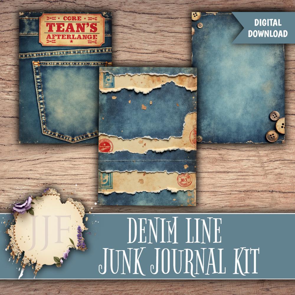 Denim Line Junk Journal Kit | Vintage Blue Jean Printable Pages ...