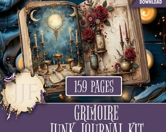 Grimoire-junkdagboekkit | Vintage afdrukbare pagina's spreukenboek, occulte efemere verschijnselen, Witchy plakboek, oude magische dagboekkit