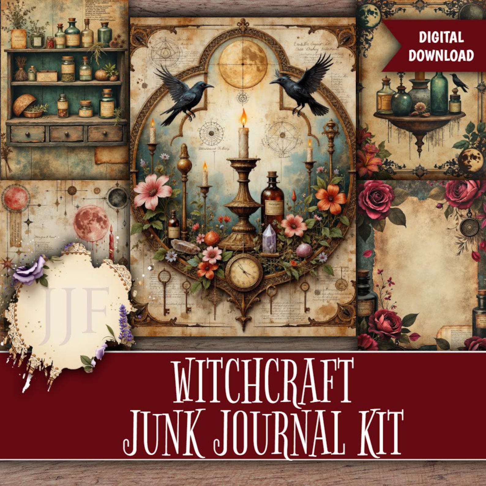 Witchcraft Junk Journal Kit | Grimoire Printable Pages, Moon Phase ...