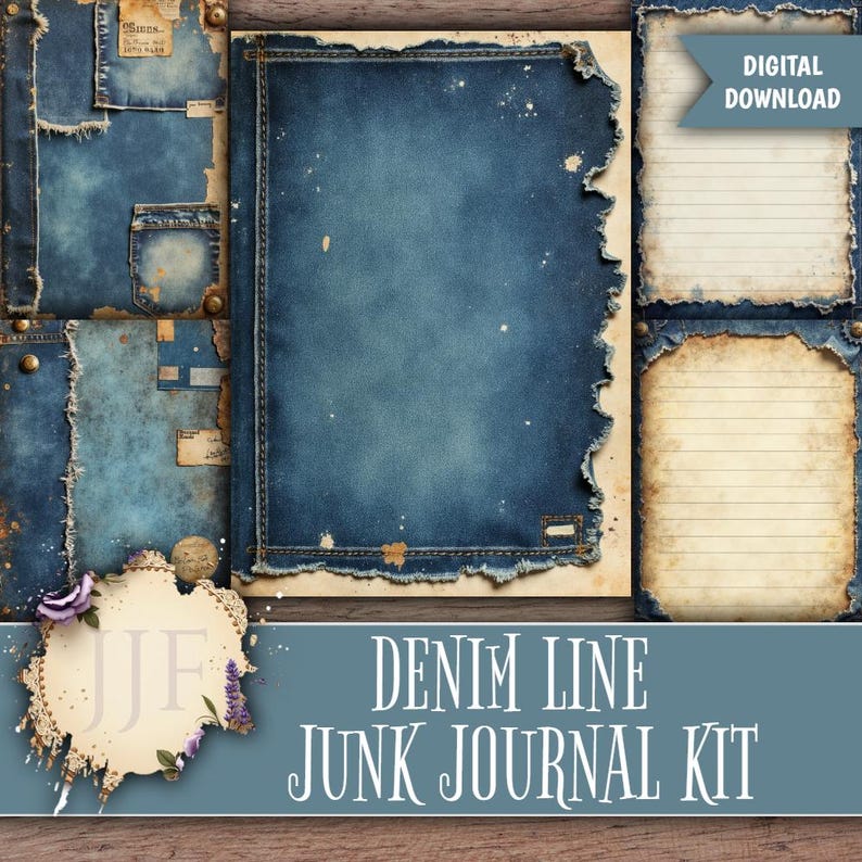 Denim Line Junk Journal Kit | Vintage Blue Jean Printable Pages ...
