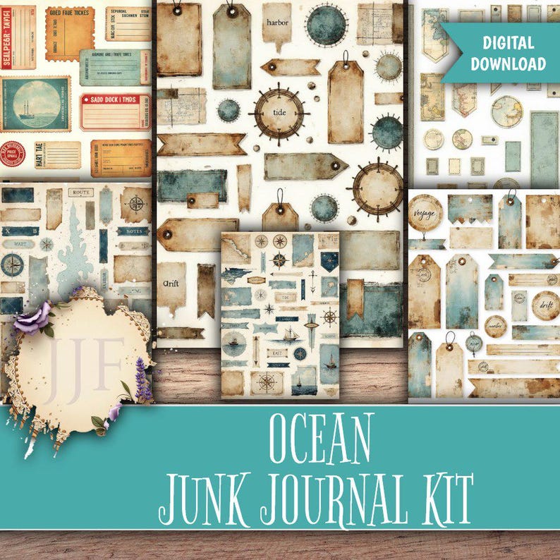 Ocean Junk Journal Kit Printable | Nautical Journal Pages + Ephemera ...