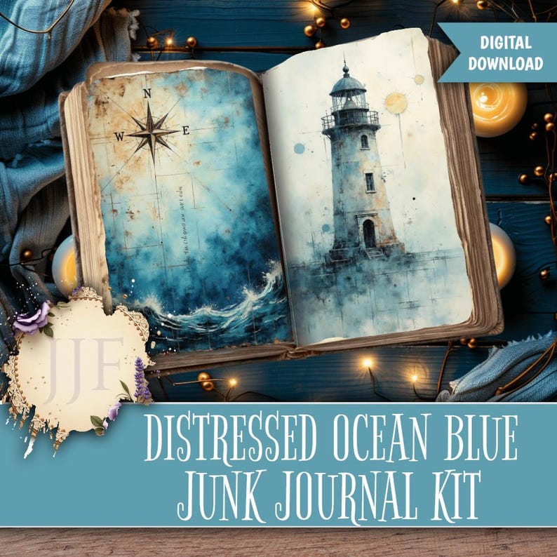 Distressed Ocean Blue Junk Journal Kit | Vintage Nautical Pages ...