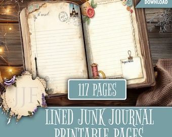 Vintage Lined Junk Journal Pages Printable | Lined Journal Paper, A4 Writing Pages