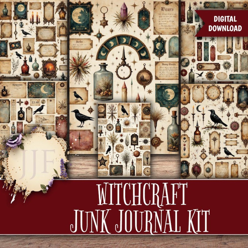 Witchcraft Junk Journal Kit | Grimoire Printable Pages, Moon Phase ...