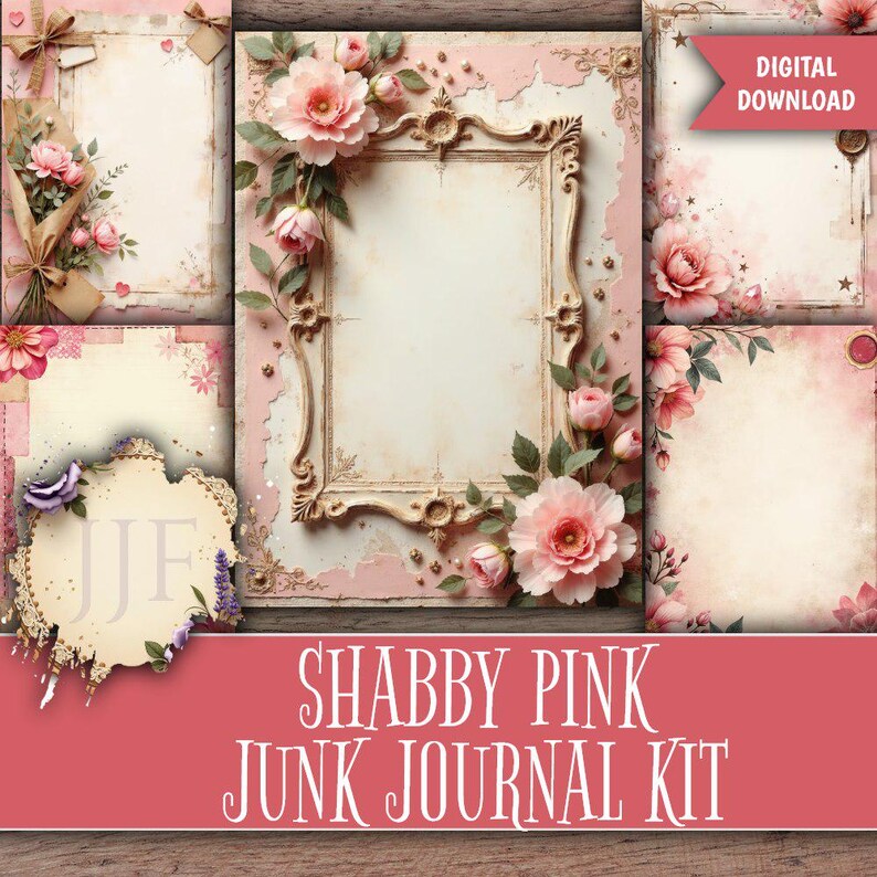 Pink Junk Journal Kit Printable | Shabby Chic Vintage Journal Pages ...