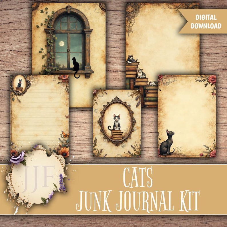 Rustic Cats Junk Journal Printable Kit | Vintage Cat Pages + Ephemera ...