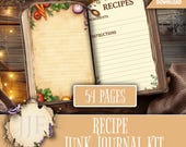 Recipe Junk Journal Kit | Printable Cooking Pages + Ephemera | Vintage Kitchen Art | Cookbook Scrapbook Paper | Instant Download
