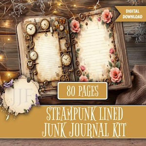 Steampunk Lined Junk Journal Kit, Printable Vintage Writing Pages, Steampunk Ephemera, Victorian Scrapbook Paper, Junk Journal Supplies