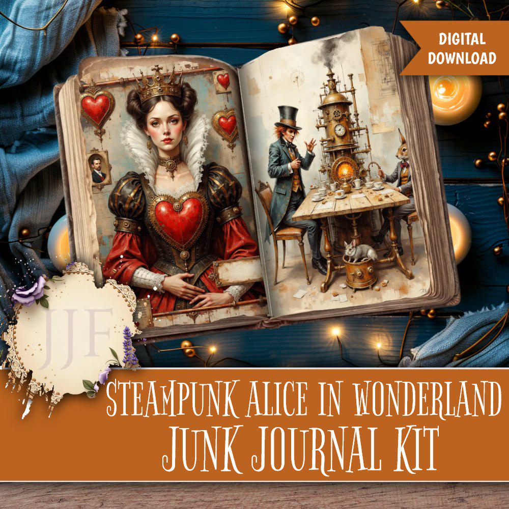 Steampunk Alice in Wonderland Junk Journal Kit Printable | Vintage ...