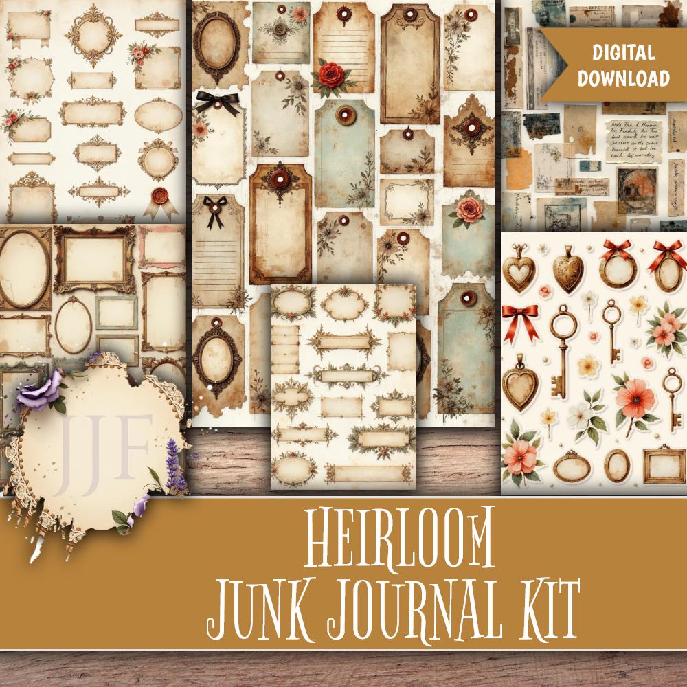 Heirloom Junk Journal Kit | Vintage Printable Pages + Ephemera Mega ...