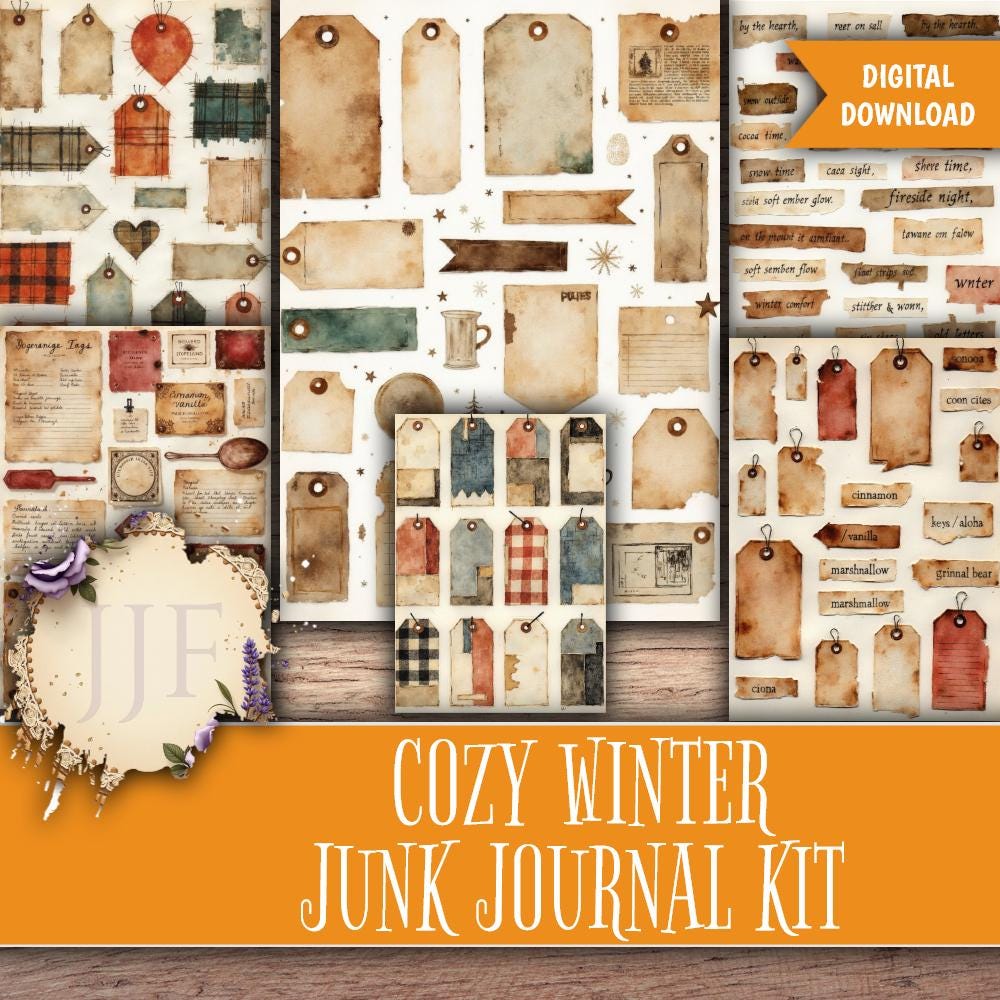 Cozy Winter Junk Journal Kit Printable | Cabin Fireplace Vintage ...