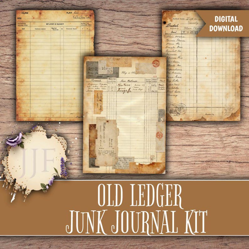 Old Ledger Junk Journal Printable Pages | Vintage Accounting Ephemera ...