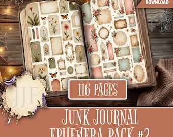 Junk Journal Supplies | Printable Vintage Ephemera Kit, Tags Labels Tickets Journal Cards, Collage Sheets, Junk Journal Printables