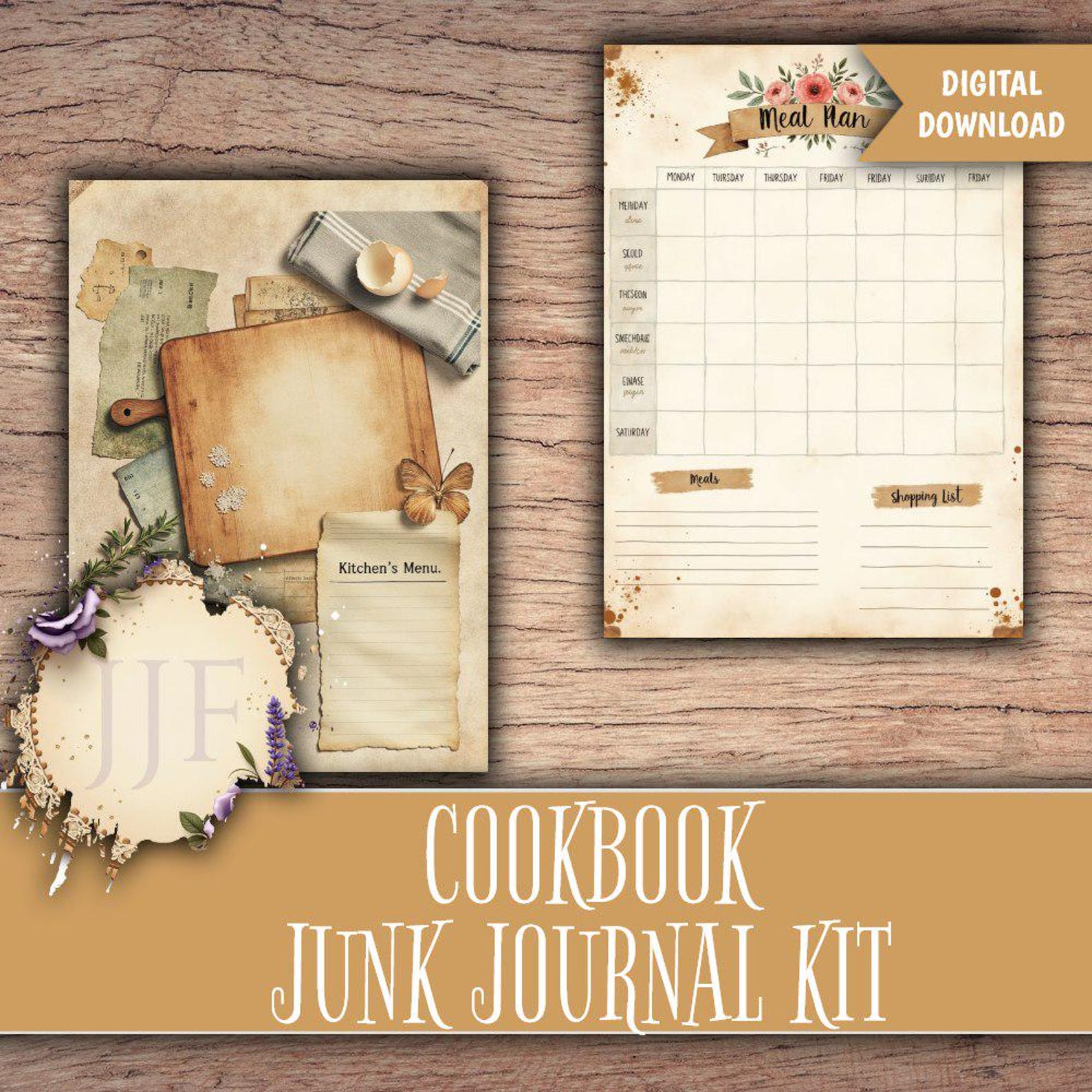 Cookbook Junk Journal Kit Printable | Recipe Journal Pages + Ephemera ...