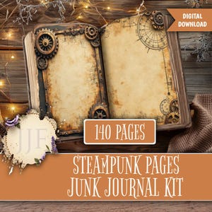 Steampunk Junk Journal Kit | Steampunk Journal Pages + Ephemera, Steampunk Journal Printable Paper, Steampunk Journal Stickers