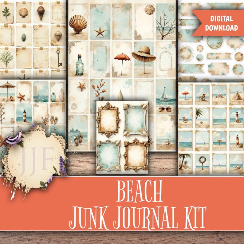 Beach Junk Journal Kit Printable | Vintage Coastal Pages + Ephemera ...