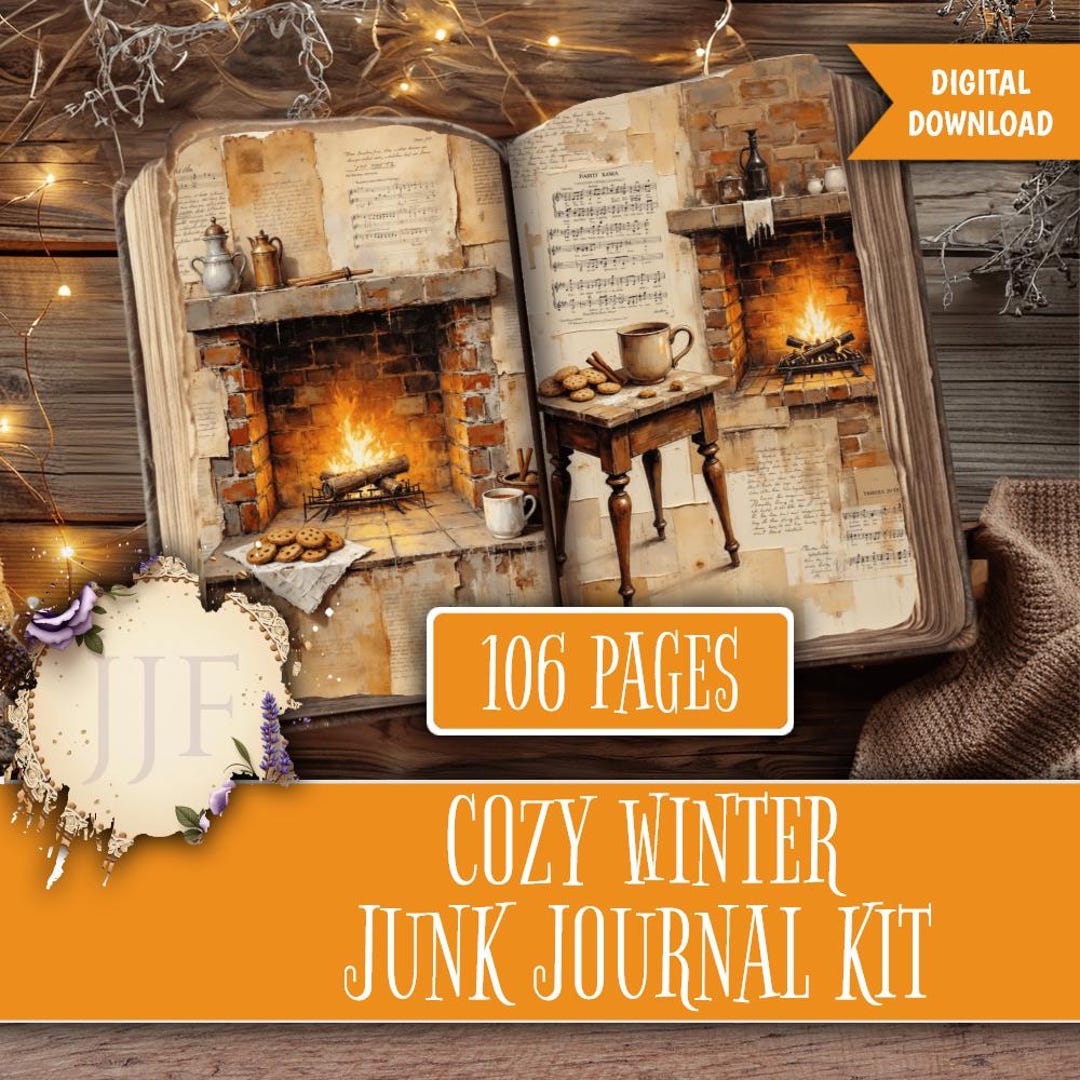 Cozy Winter Junk Journal Kit Printable | Cabin Fireplace Vintage ...