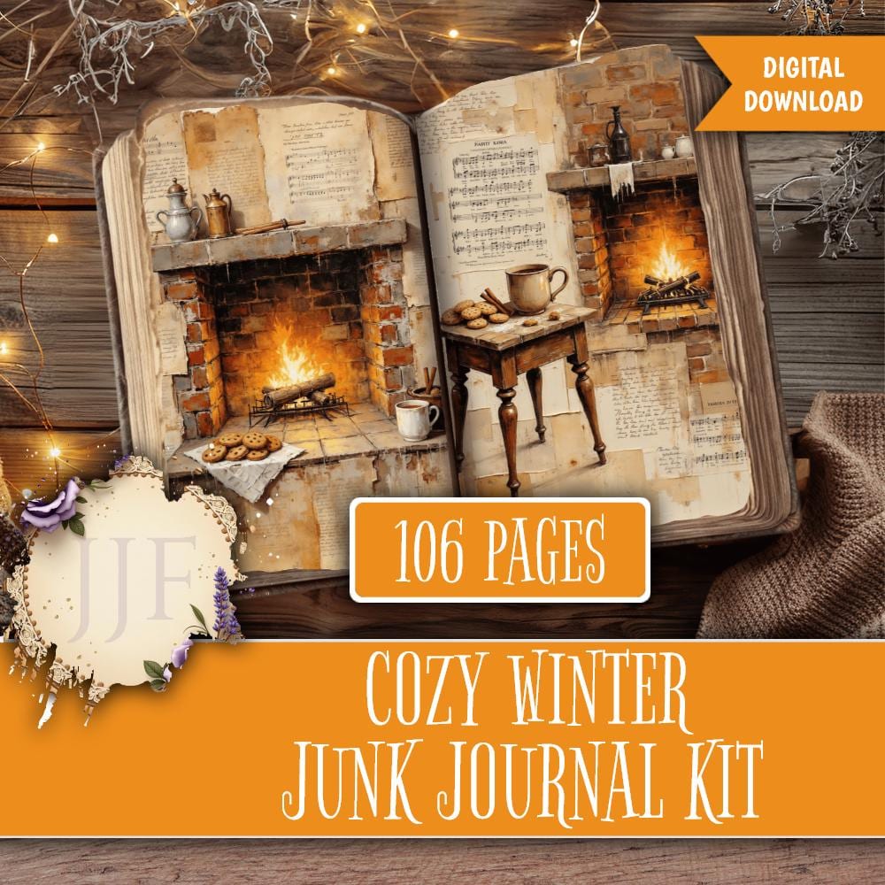 Cozy Winter Junk Journal Kit Printable | Cabin Fireplace Vintage ...