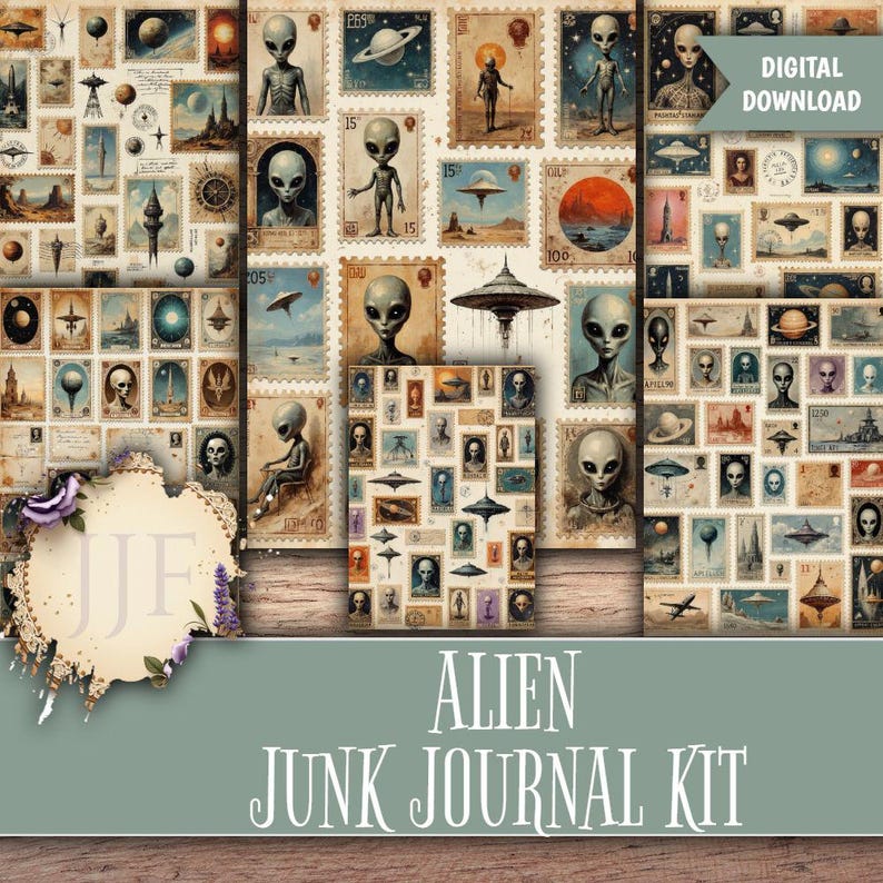 Alien Junk Journal Kit | UFO Printable Pages, Retro Sci Fi Ephemera ...