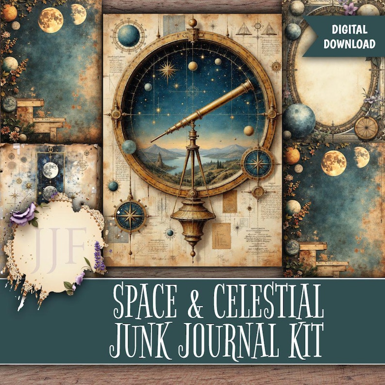 Celestial Junk Journal Kit | Space Printable Papers, Zodiac Ephemera ...