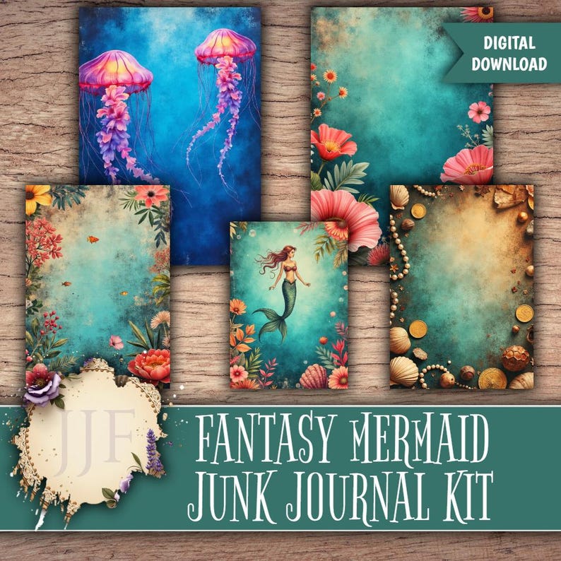 Mermaid Junk Journal Kit | Colorful Under the Sea Printable Pages ...