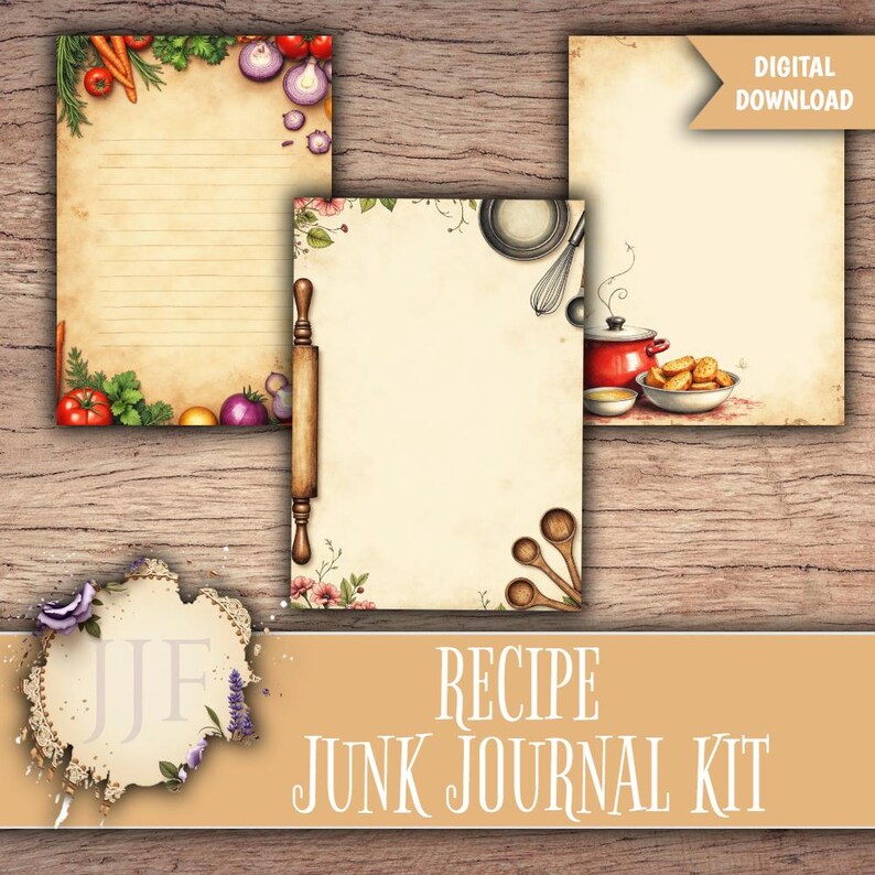 Recipe Junk Journal Kit | Printable Cooking Pages + Ephemera | Vintage ...