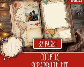 Couples Scrapbook Kit | Couple Scrapbook Template Pages, Personalized Couples Scrapbook Printable, Couples Scrapbook Adventure Book