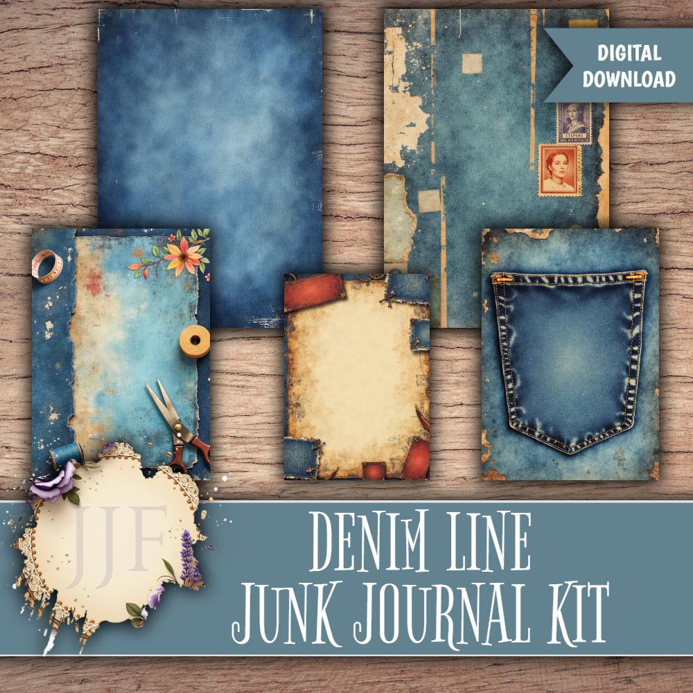 Denim Line Junk Journal Kit | Vintage Blue Jean Printable Pages ...