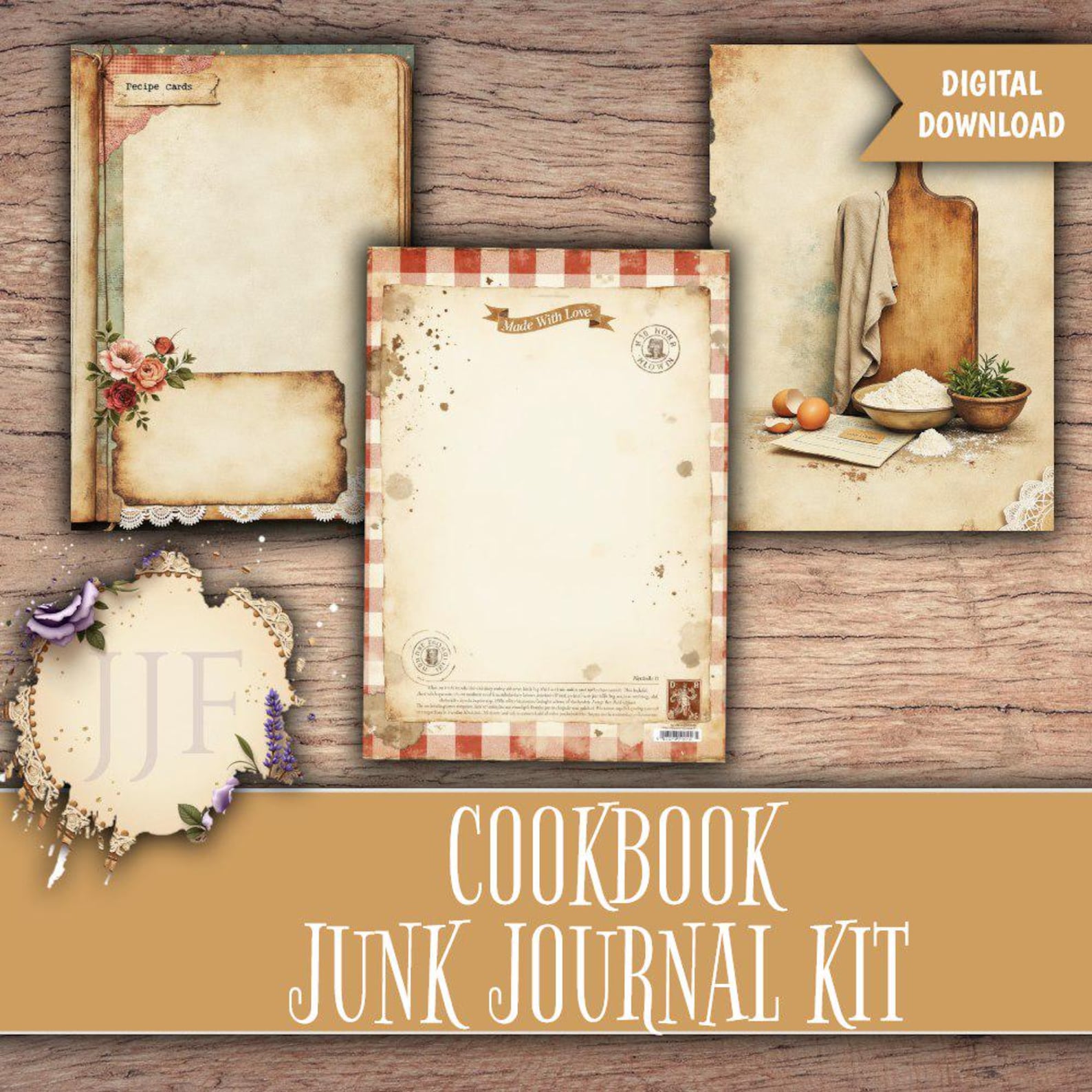 Cookbook Junk Journal Kit Printable | Recipe Journal Pages + Ephemera ...