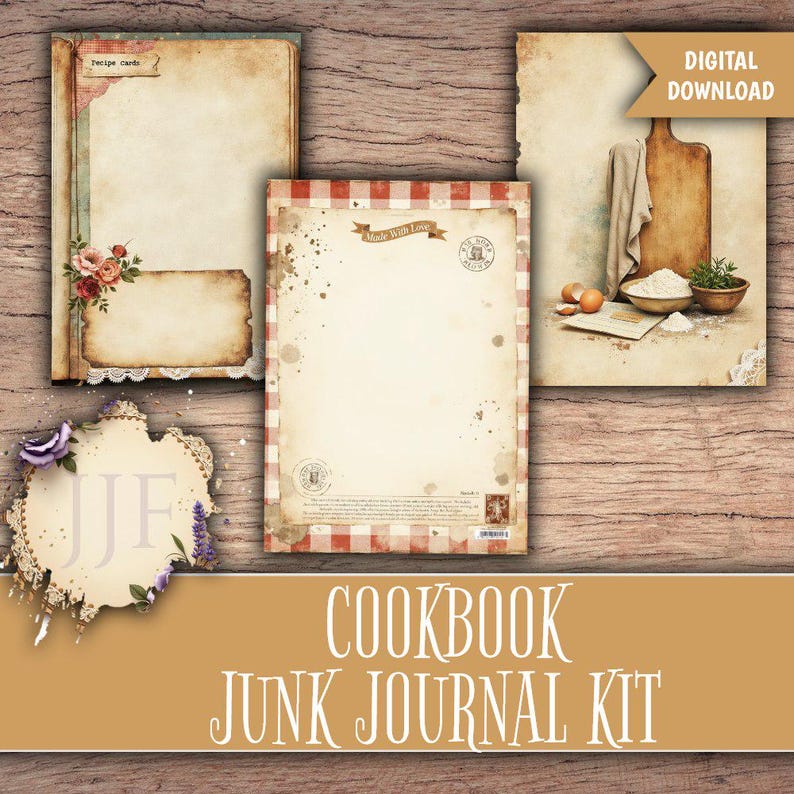 Cookbook Junk Journal Kit Printable | Recipe Journal Pages + Ephemera ...