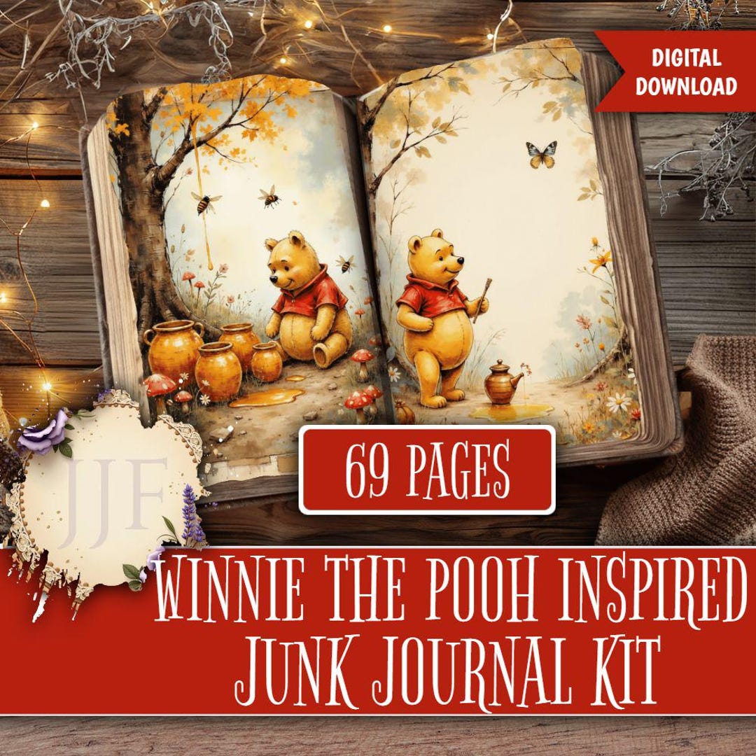 Winnie the Pooh Inspired Junk Journal Kit | Storybook Printable Pages, Pooh Bear Ephemera,