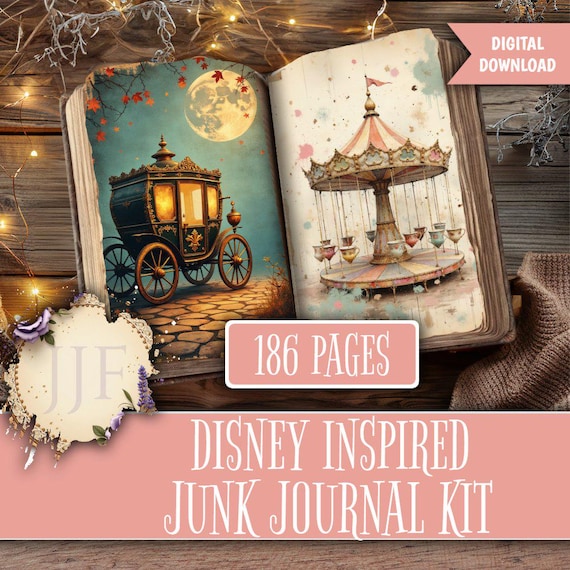 Disney Inspired Junk Journal Kit Printable | Enchanted Castle Pages + Ephemera, Whimsical Theme Park Magic, Vintage Collage, No-Text