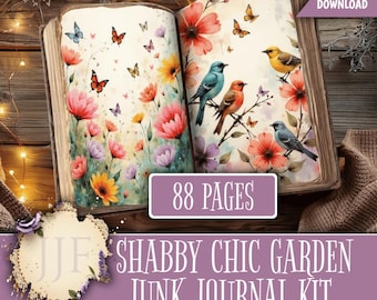 Shabby Chic Garden Junk Journal Kit | Colorful Cottage Floral Printable Pages & Ephemera | Flowers Butterflies Journal