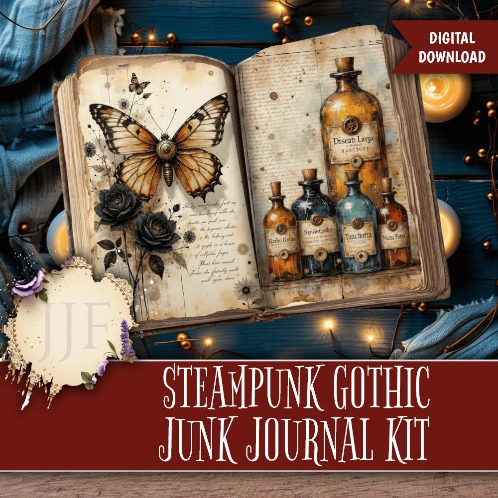 Steampunk Gothic Junk Journal Kit | Victorian Dark Academia Printable ...