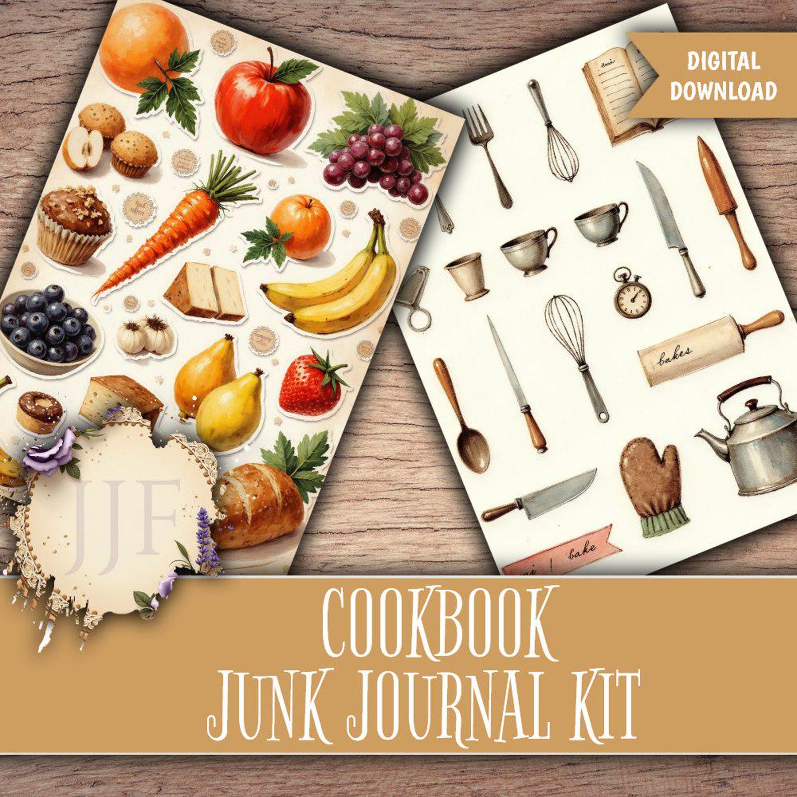 Cookbook Junk Journal Kit Printable | Recipe Journal Pages + Ephemera ...